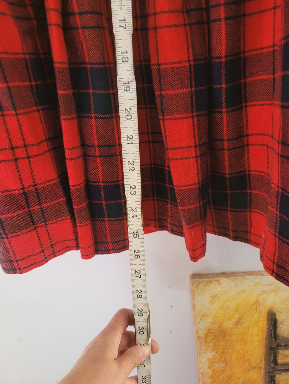VTG Mosbrook XS Wool Tartan Red Plaid Skirt Leather Buckle Hook - Picture 4 of 11